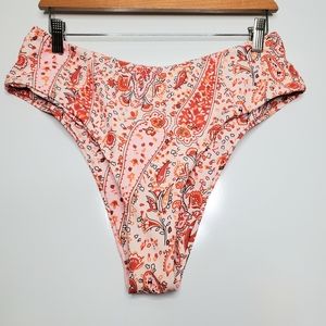 NEW RUUHEE Paisley Floral Tangerine High Waist Rise Swimsuit Bottom Size XL Boho